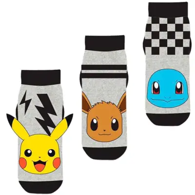 Pokemon-sneaker-strømper-grå-sort-3-pak