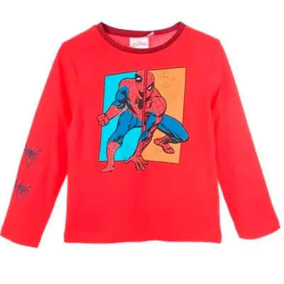 Spiderman-langærmet-t-shirt-rød-str.-3-8-år.