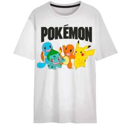 Pokemon-t-shirt-kortærmet-hvid-str.-6-12-år.
