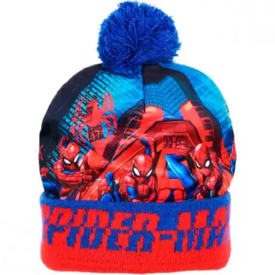 Spiderman-hue-med-kvast-blå-rød-str.-52-54