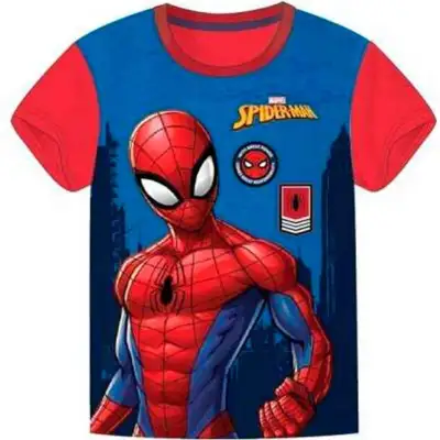 Spiderman-kortærmet-t-shirt-blå-rød-3-8-år