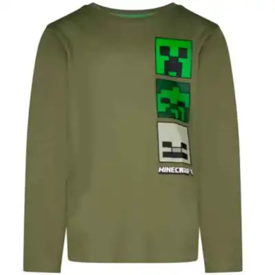 Minecraft-t-shirt-langærmet-grøn-mobs