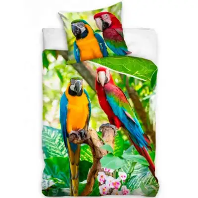 Papegøje-sengetøj-140-x-200-bomuld