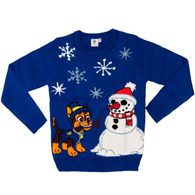 Paw-Patrol-Julesweater-chase-og-snemand-blå-str.-4-8-år