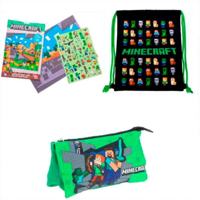 Minecraft-fan-pakke-med-gymnastiktaske-penalhus-og-klistermærkesæt