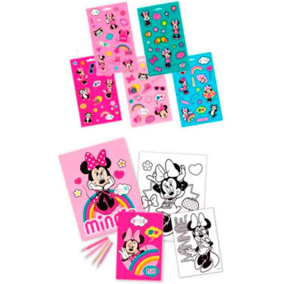 Minnie-Mouse-Malebøger-med-farver-og-klistermærkesæt