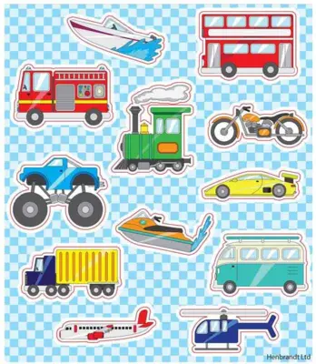 Stickers med 12 køretøjer