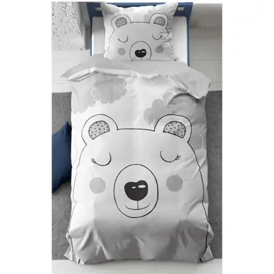 Teddybjørn sengetøj grå 140x200