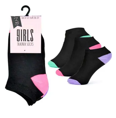 Trainer socks girls 3 pack black