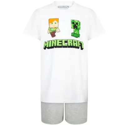 Minecraft sommer pyjamas hvid grå til børn