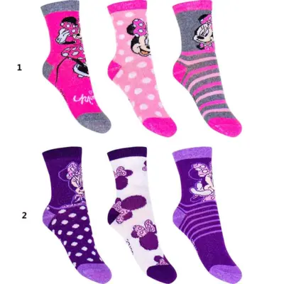 Minnie Mouse sokker 3 pak i pink eller lilla farver
