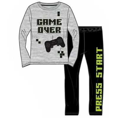 Gamer pyjamas grå sort Game Over