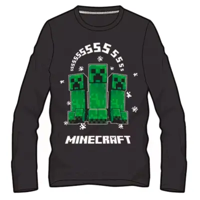 Minecraft t-shirt langærmet med creeper motiv i navy