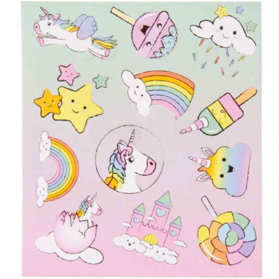 Unicorn-klistermærker-1-ark-12-mærker.