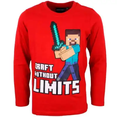 Minecraft t-shirt langærmet rød med Steve