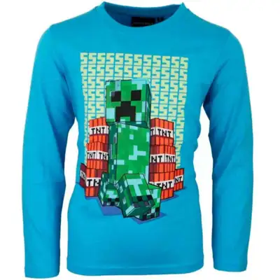 Minecraft t-shirt langærmet blå SSSSS TNT