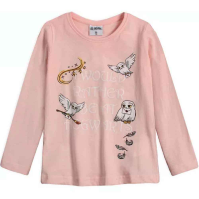 Harry Potter t-shirt langærmet Hogwarts lyserød