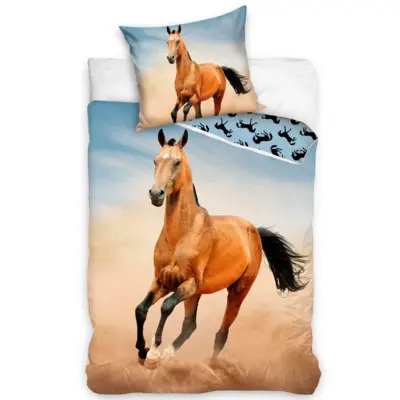 Heste-sengetøj-140-x-200-brun-hest
