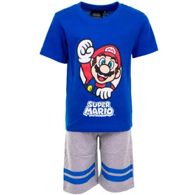 Super-Mario-Kort-pyjamas-blå-grå