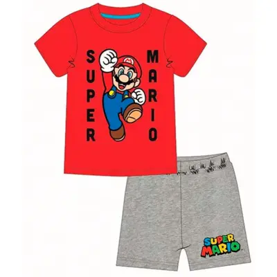 Super-Mario-nattøj-sommersæt-rød-grå