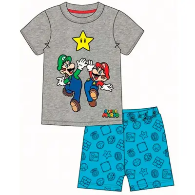 Super-Mario-nattøj-sommersæt-grå-blå