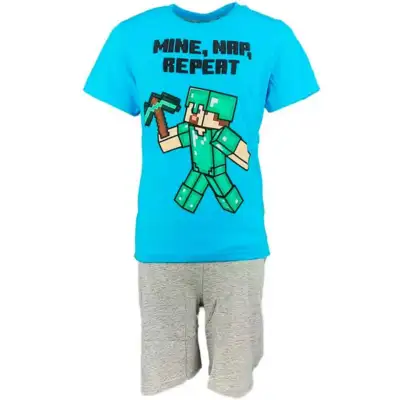 Minecraft-pyjamas-kort-lyseblå-Repeat