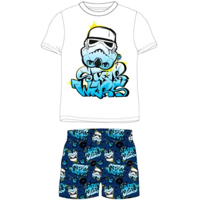 Star-Wars-pyjamas-kort-sommer-hvid-blå