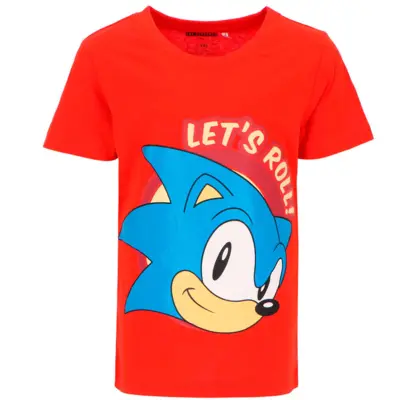 Sonic-the-Hedgehog-t-shirt-Lets-Roll-rød