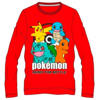 Pokemon-T-shirt-langærmet-Rød-Ready-for-battle