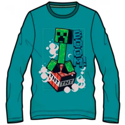 Minecraft-t-shirt-langærmet-blå-Boom