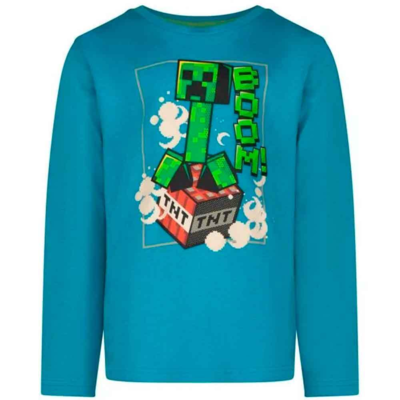Minecraft-t-shirt-langærmet-blå-Boom