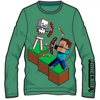 Minecraft-t-shirt-langærmet-grøn-Steve-with-Bow