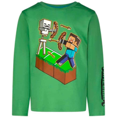 Minecraft-t-shirt-langærmet-grøn-Steve-with-Bow