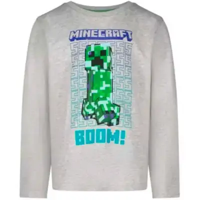 Minecraft-creeper-t-shirt-langærmet-grå