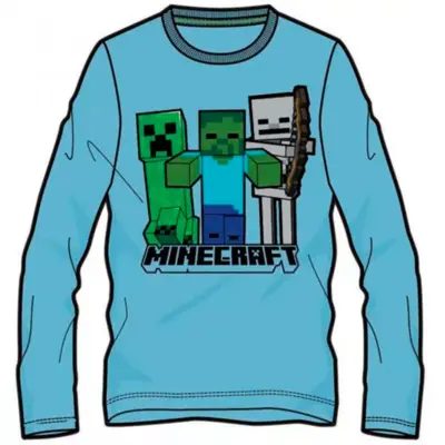Minecraft-t-shirt-langærmet-lyseblå-Mobs