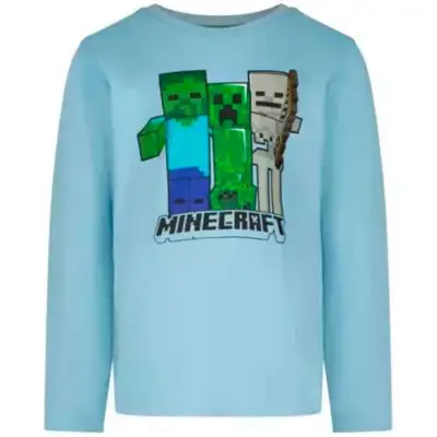 Minecraft-t-shirt-langærmet-lyseblå-Mobs