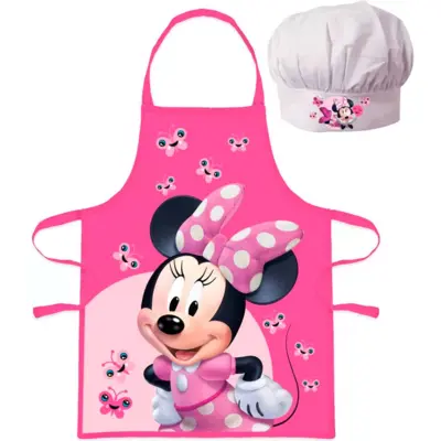 Disney-Minnie-Forklæde-og-Kokkehue-pink