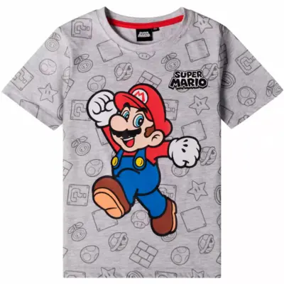 Super-Mario-t-shirt-kortærmet-Mario-grå