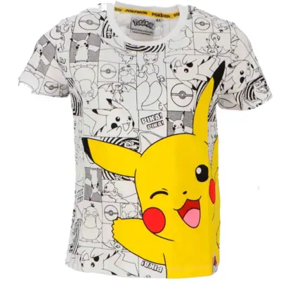 Pokemon-Pikachu-t-shirt-kortærmet-sort-hvid.