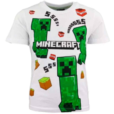 Minecraft-Creeper-t-shirt-korte-ærmer-hvid
