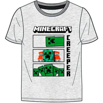 Minecraft-t-shirt-kortærmet-grå-str.-6-12-år