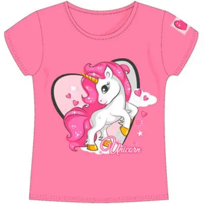 Unicorn-t-shirt-kortærmet-pink-str.-3-8-år.