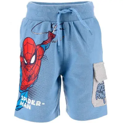 Spiderman-shorts-lyseblå-med-snøre-og-lomme