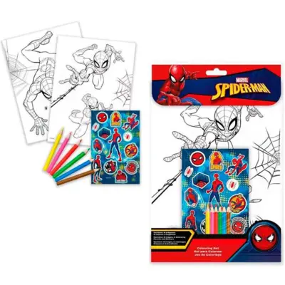 Spiderman-Malesæt-med-6-farver-og-stickerark