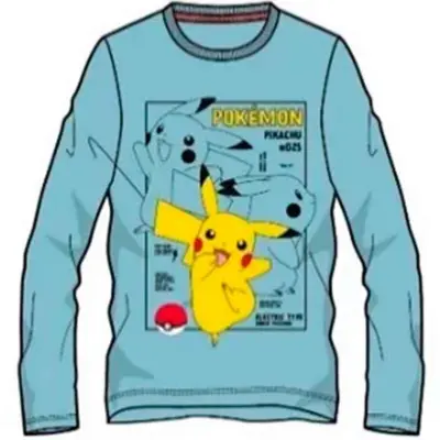 Pokemon-T-shirt-langærmet-Lyseblå-str.-6-12-år