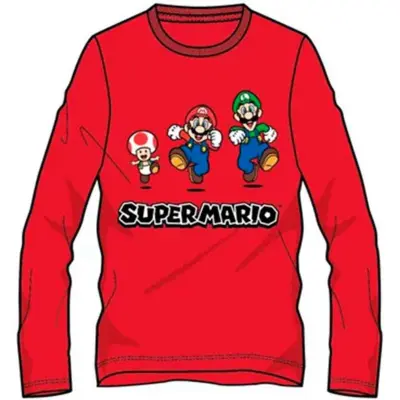 Super-Mario-t-shirt-langærmet-rød-str.-4-10-år