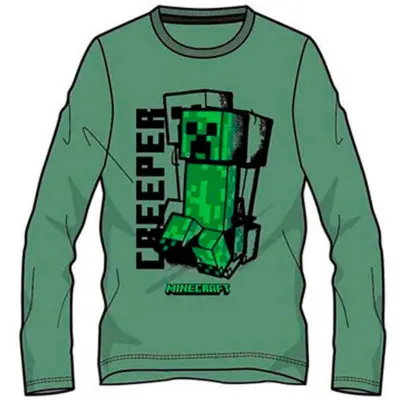 Minecraft-T-shirt-langærmet-grøn-creeper-str.-6-12-år