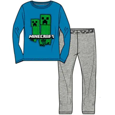 Minecraft-Pyjamas-Creeper-Blå-Grå-str.-6-12-år