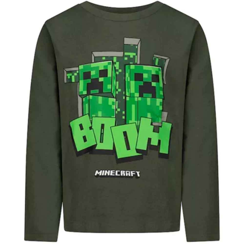 Minecraft-t-shirt-langærmet-olivengrøn-Boom-6-12-år