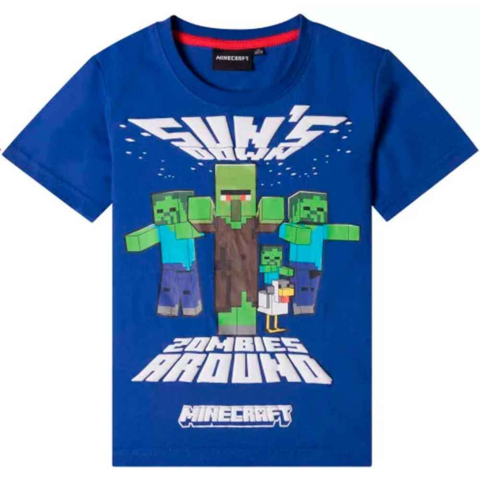 Minecraft-t-shirt-kortærmet-blå-6-12-år